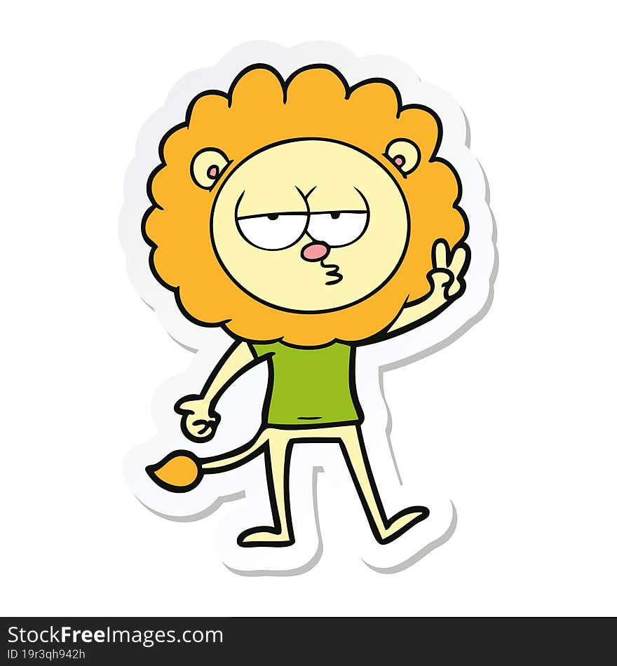 sticker of a cartoon bored lion waving