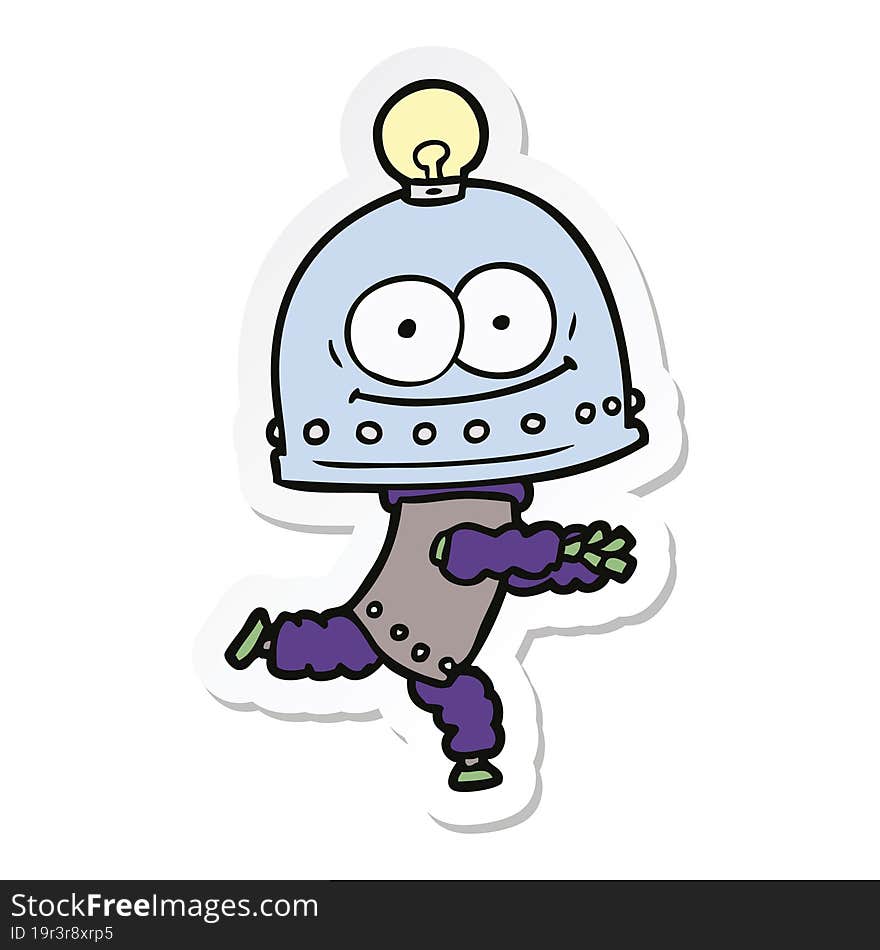 sticker of a happy carton robot with light bulb