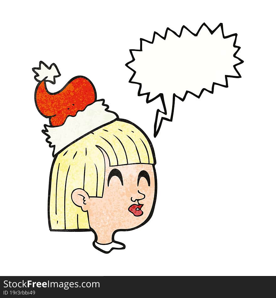 Texture Speech Bubble Cartoon Girl Wearing Santa Hat