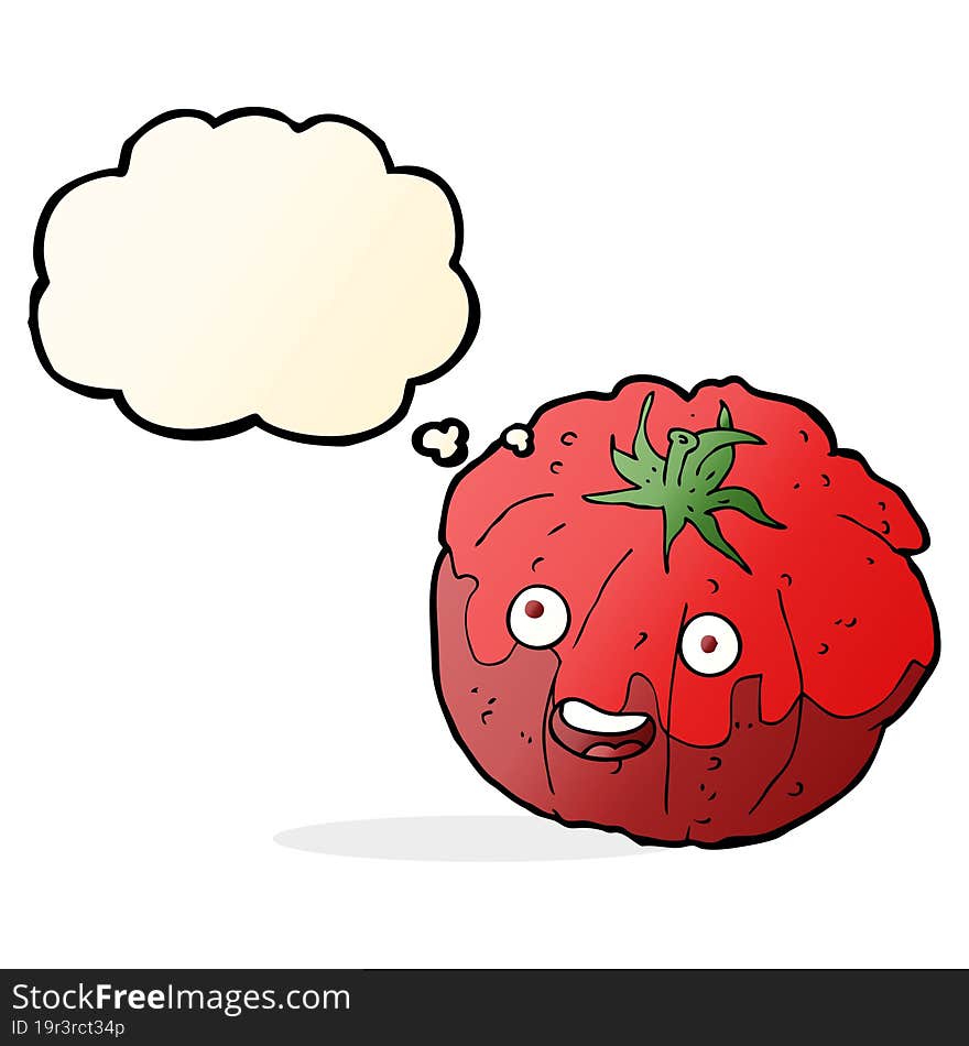 cartoon happy tomato with thought bubble