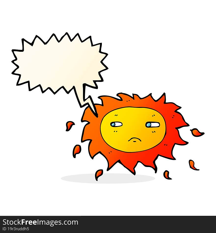 cartoon sad sun with speech bubble