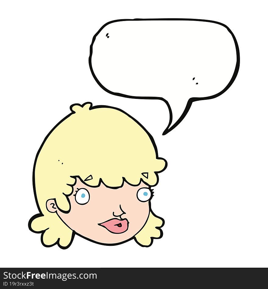 cartoon female face with speech bubble