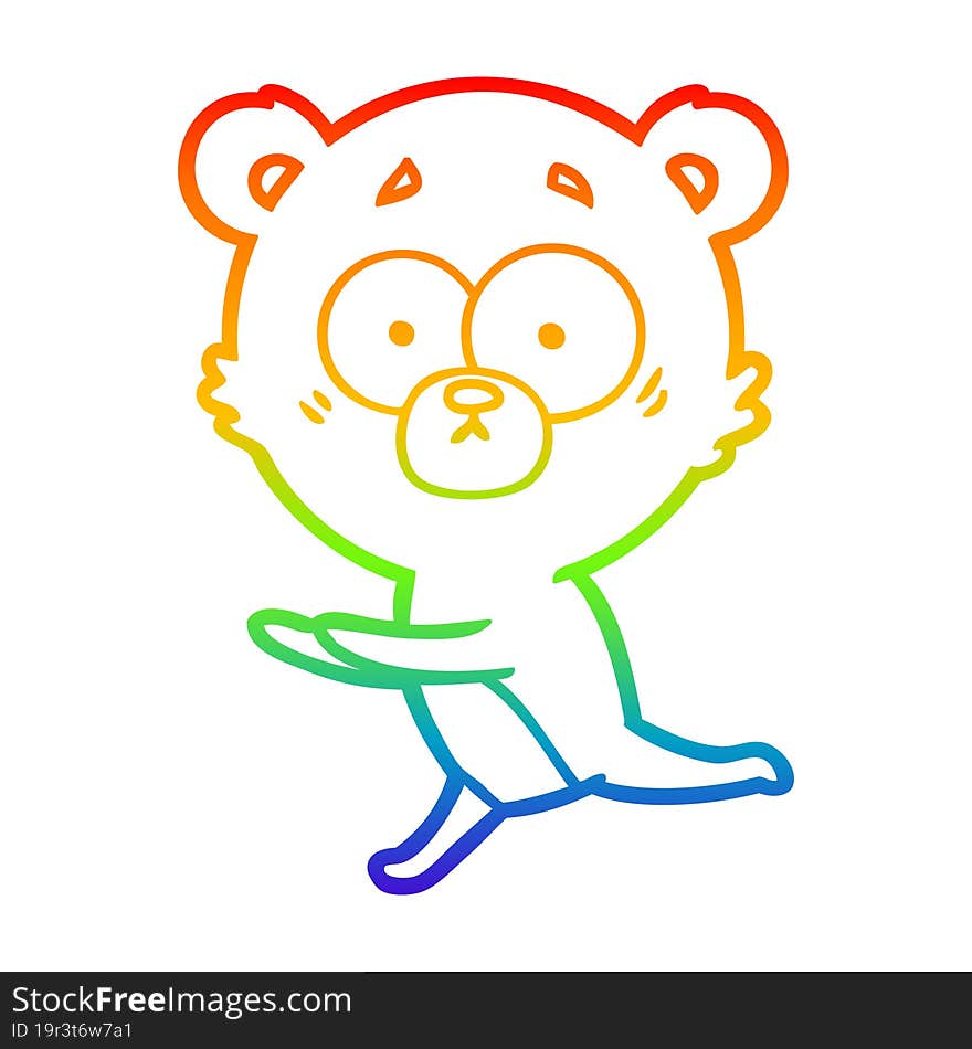 Rainbow Gradient Line Drawing Worried Bear Cartoon