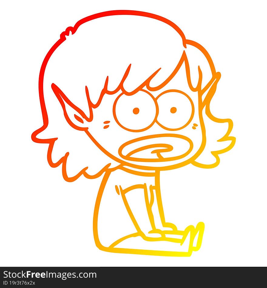 warm gradient line drawing cartoon shocked elf girl