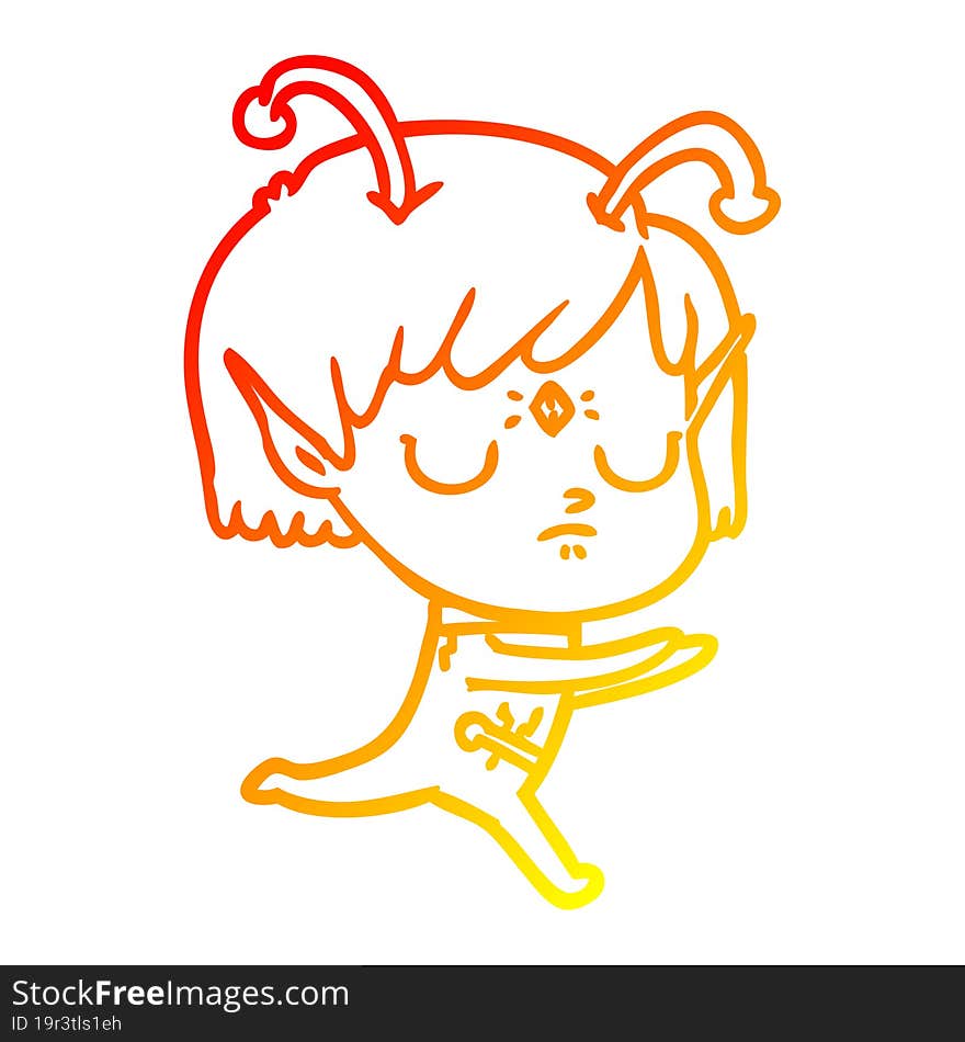 warm gradient line drawing cartoon alien girl