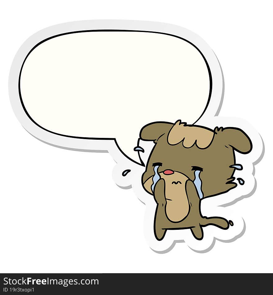 cartoon sad dog crying and speech bubble sticker