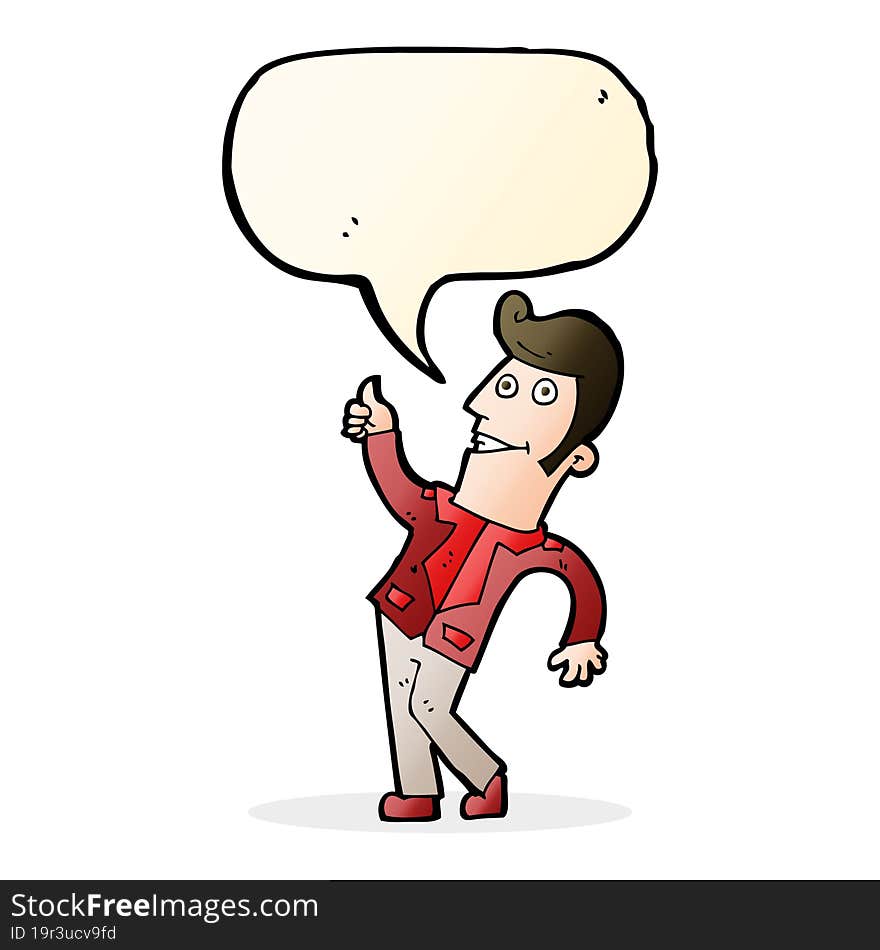 cartoon man giving thumbs up sign with speech bubble