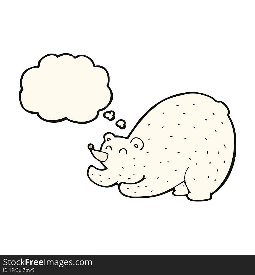 cartoon stretching polar bear with thought bubble