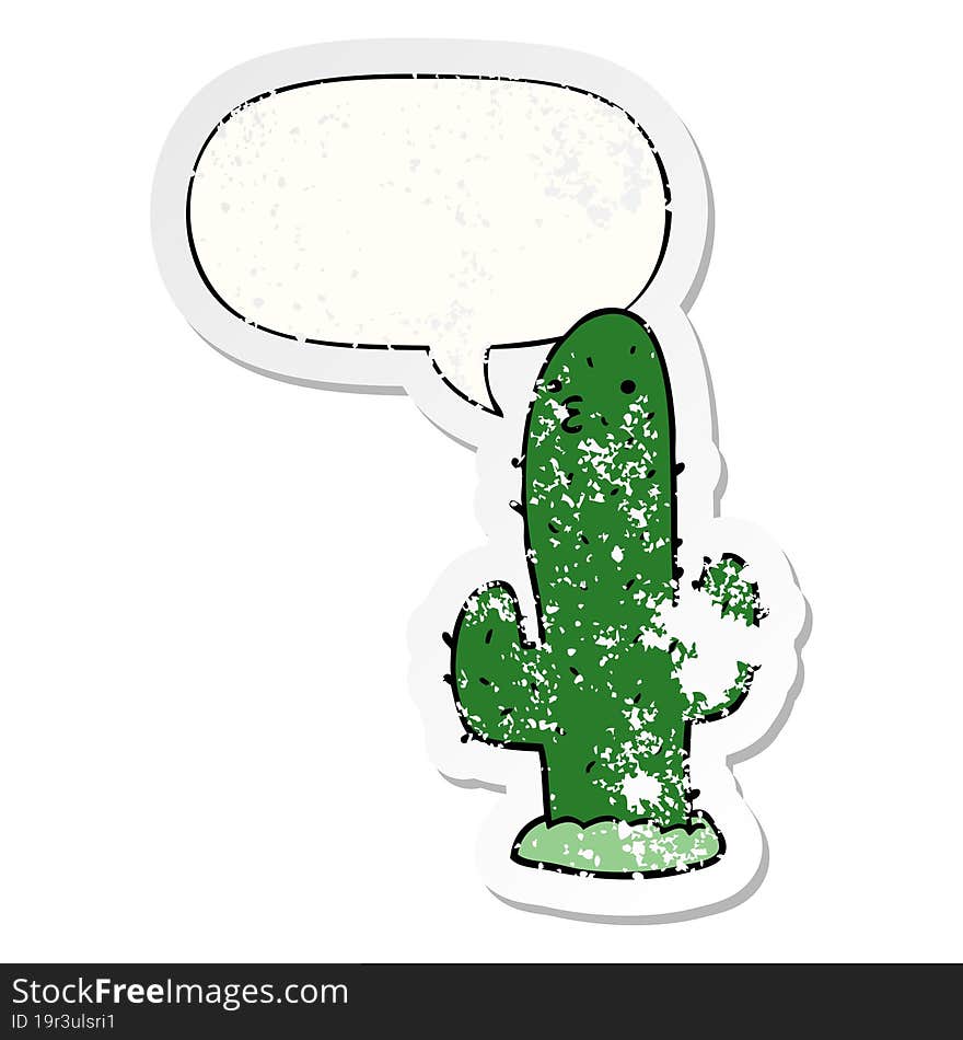 cartoon cactus and speech bubble distressed sticker