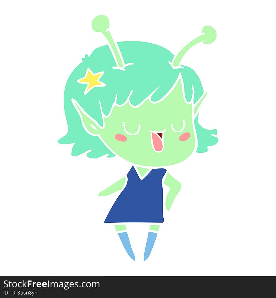 happy alien girl flat color style cartoon laughing