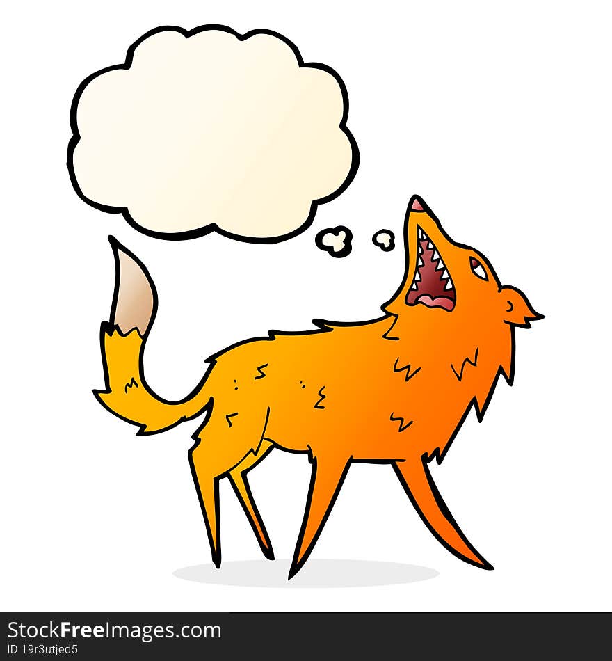 cartoon snapping fox with thought bubble