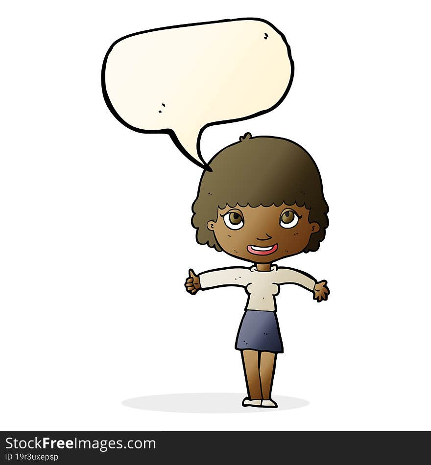 cartoon happy girl with speech bubble