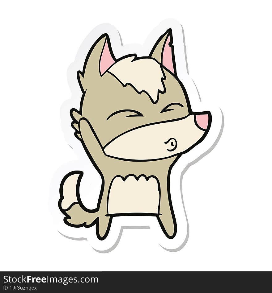 sticker of a cartoon wolf whistling