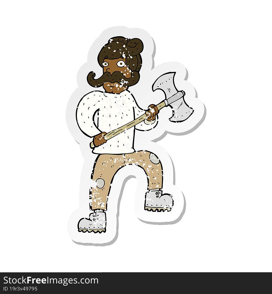 retro distressed sticker of a cartoon man with axe