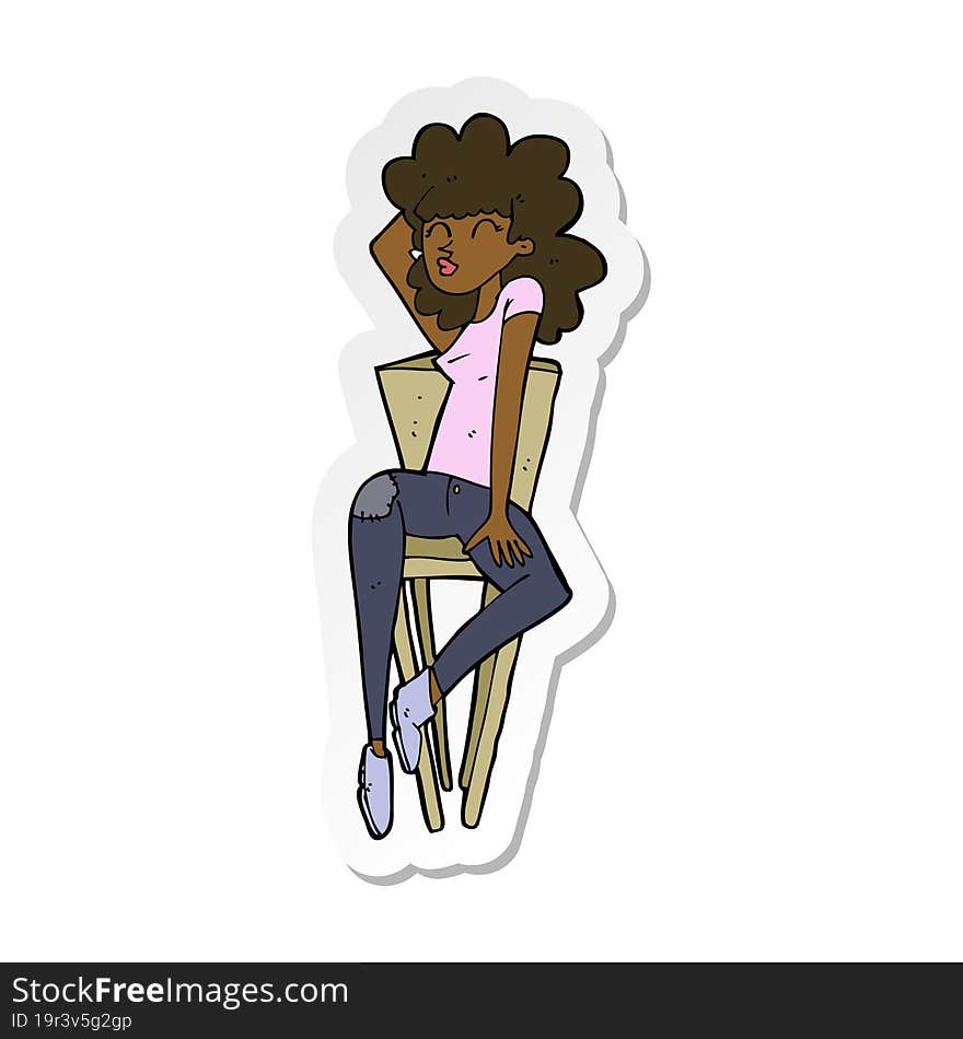 sticker of a cartoon woman posing on chair