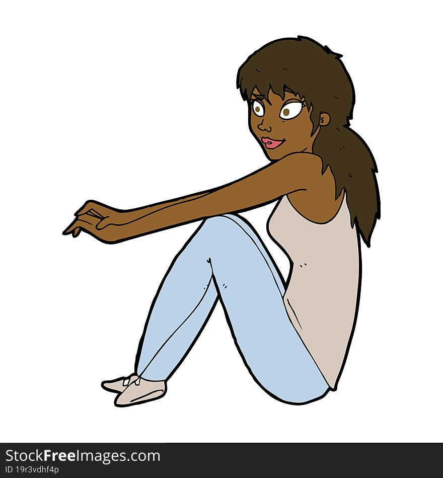 Cartoon Happy Woman Sitting