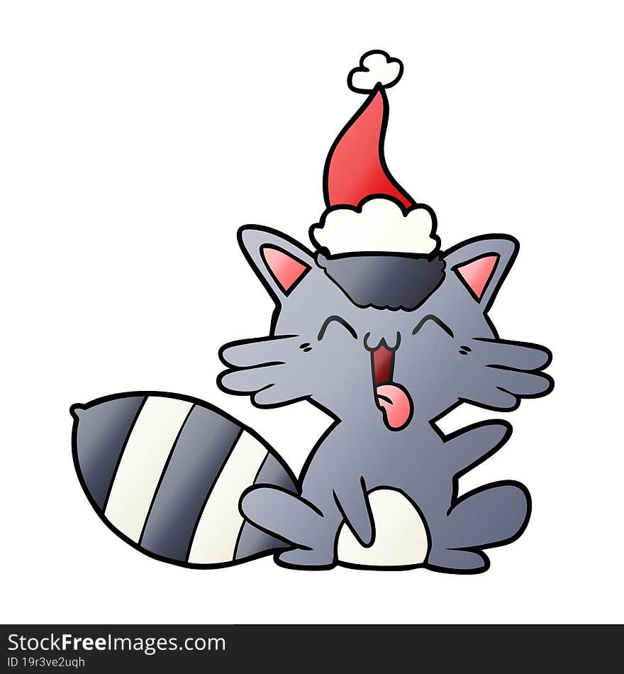 cute gradient cartoon of a raccoon wearing santa hat