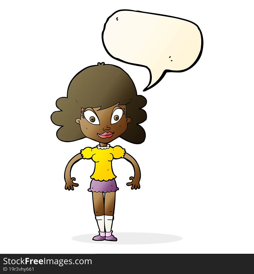 Cartoon Pretty Woman With Speech Bubble