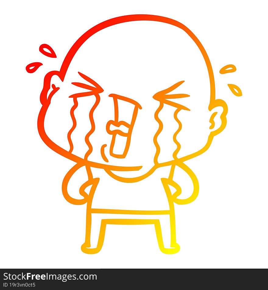 warm gradient line drawing cartoon crying bald man