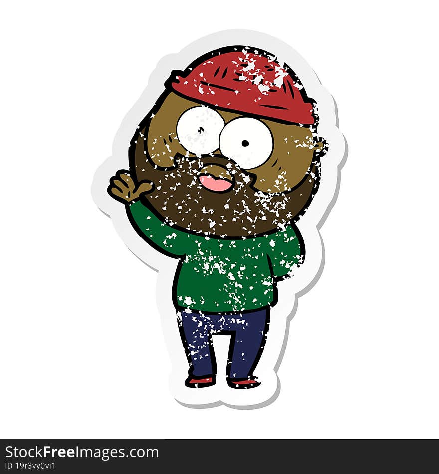 distressed sticker of a cartoon bearded man