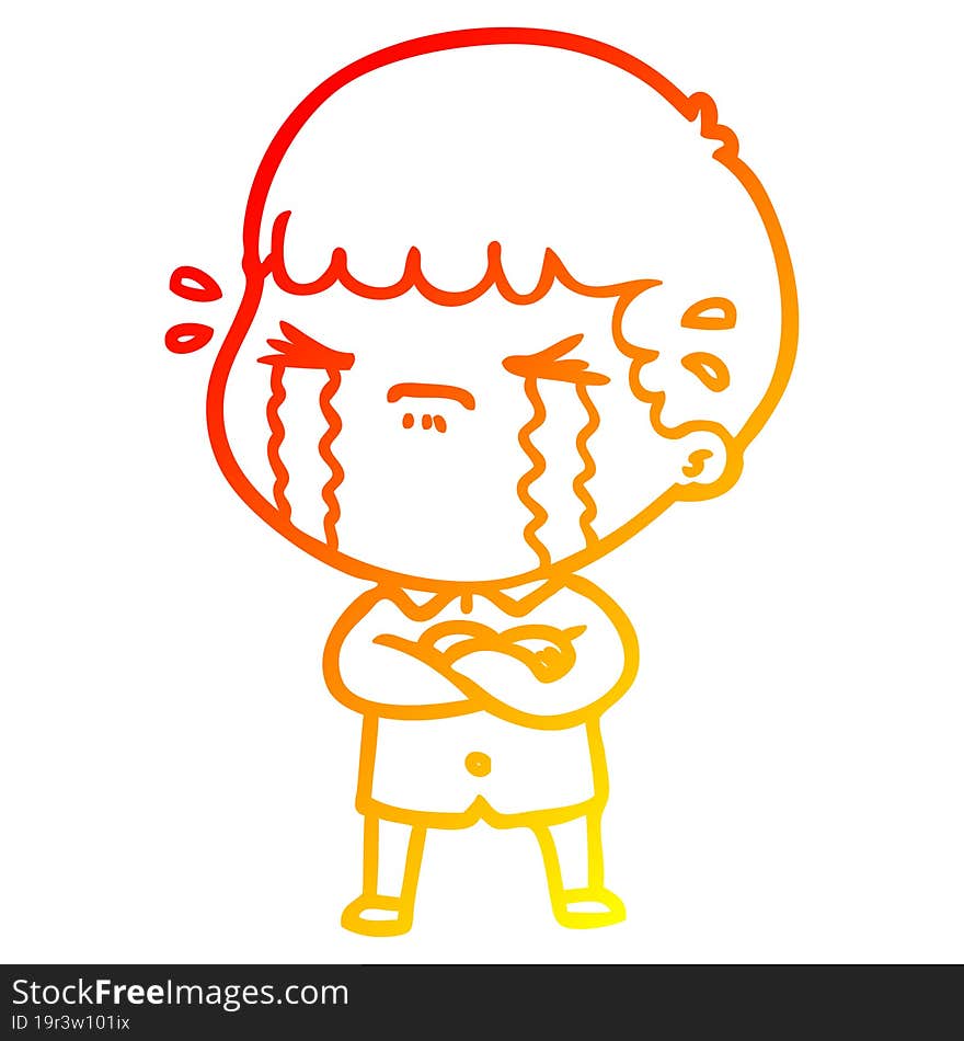 warm gradient line drawing of a cartoon man crying