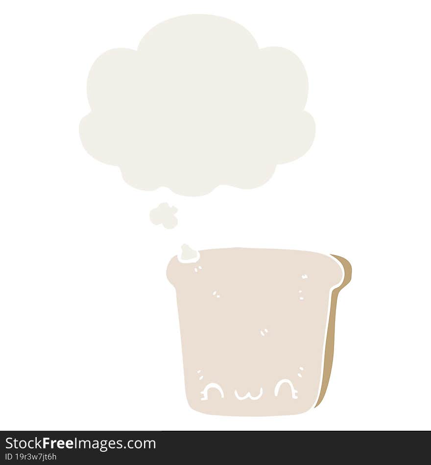 cartoon slice of bread with thought bubble in retro style