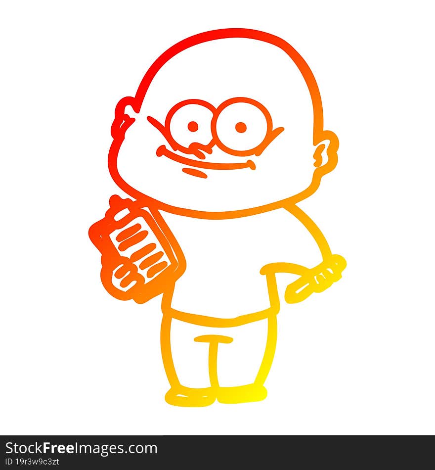 Warm Gradient Line Drawing Cartoon Bald Man Staring