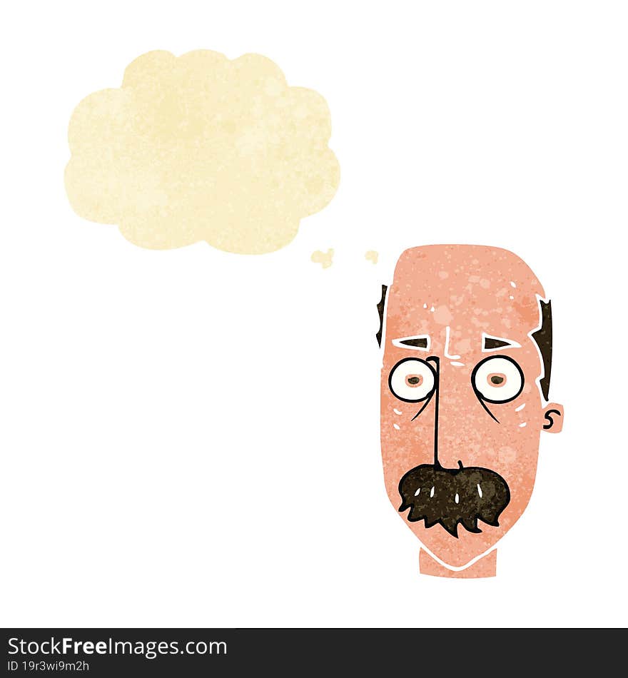 cartoon man with mustache with thought bubble