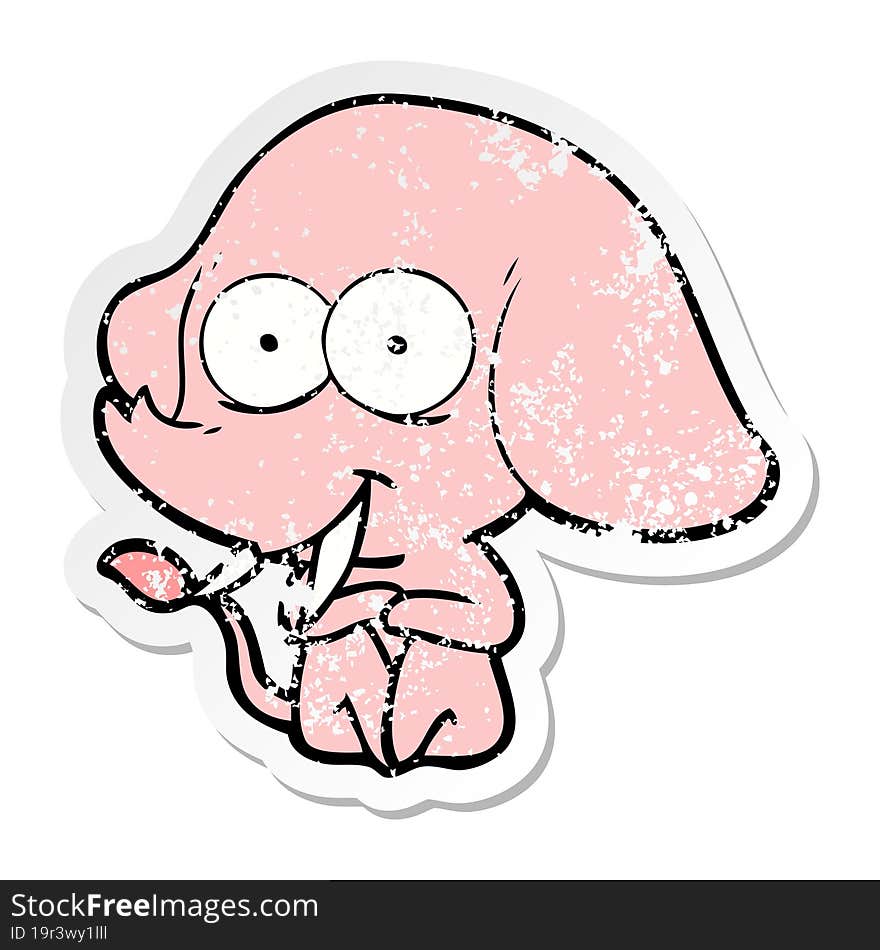 distressed sticker of a happy cartoon elephant