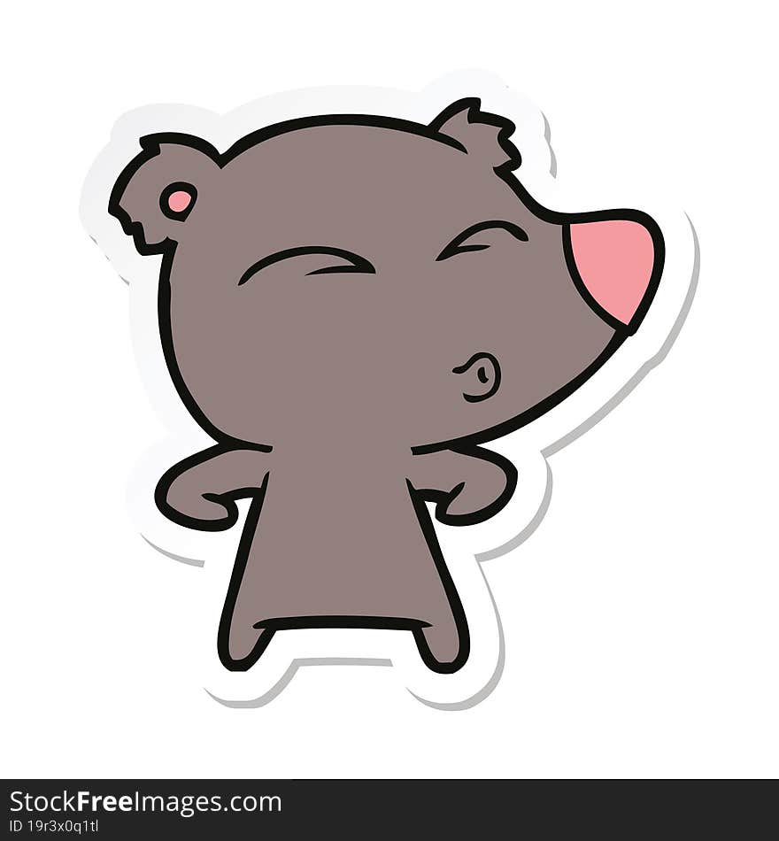 Sticker Of A Cartoon Whistling Bear