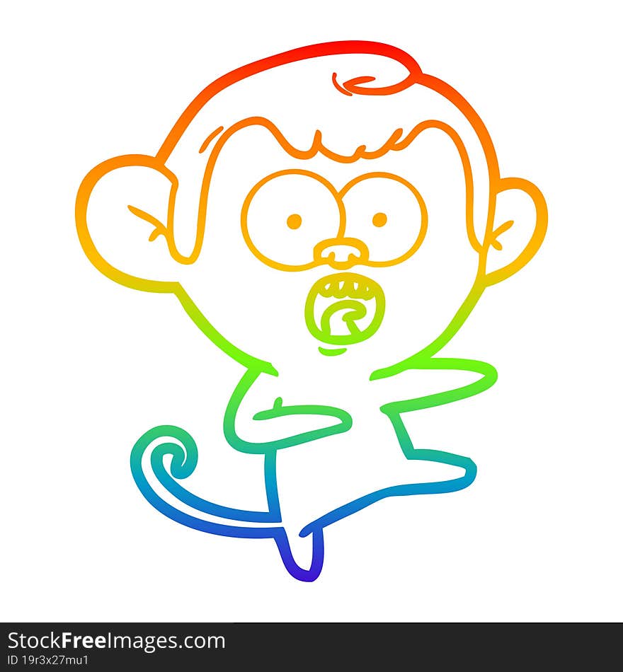 rainbow gradient line drawing cartoon shocked monkey