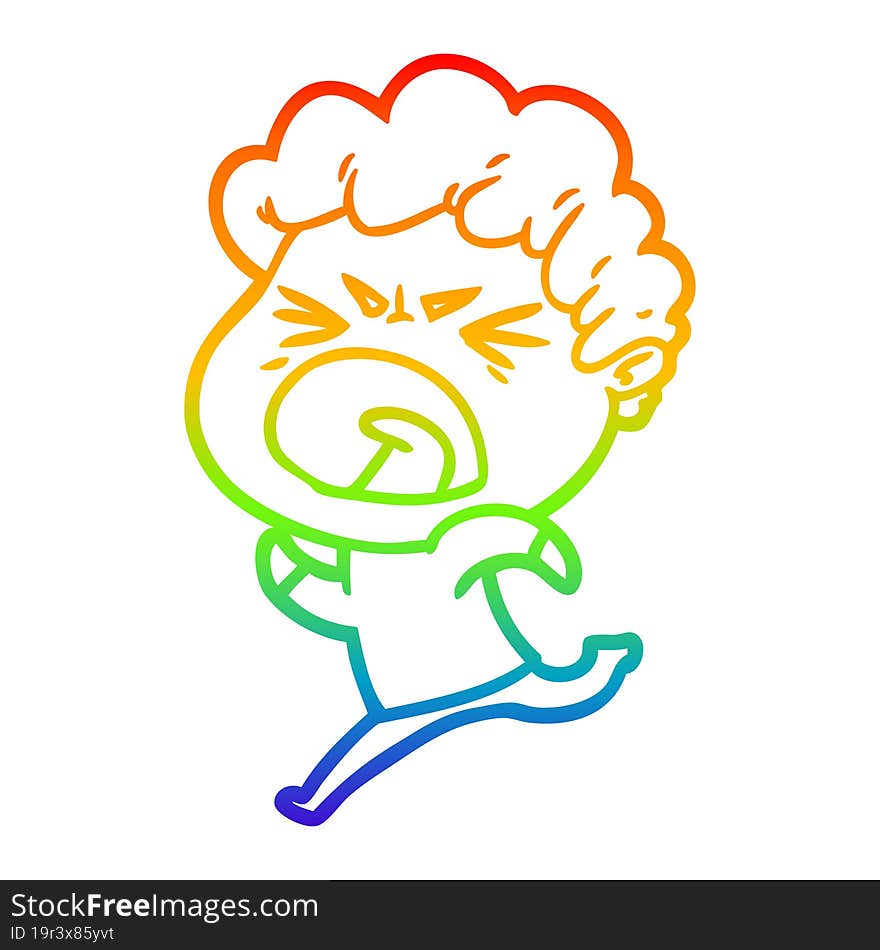 rainbow gradient line drawing cartoon furious man