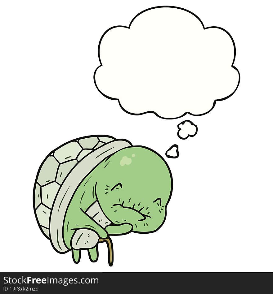 cute cartoon old turtle and thought bubble