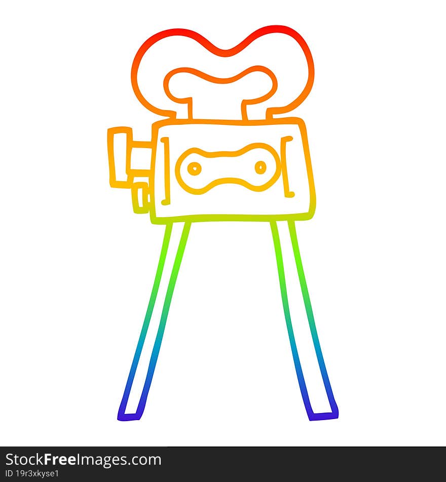 rainbow gradient line drawing of a cartoon film camera