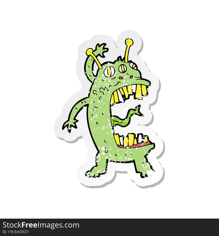 retro distressed sticker of a cartoon crazy monster