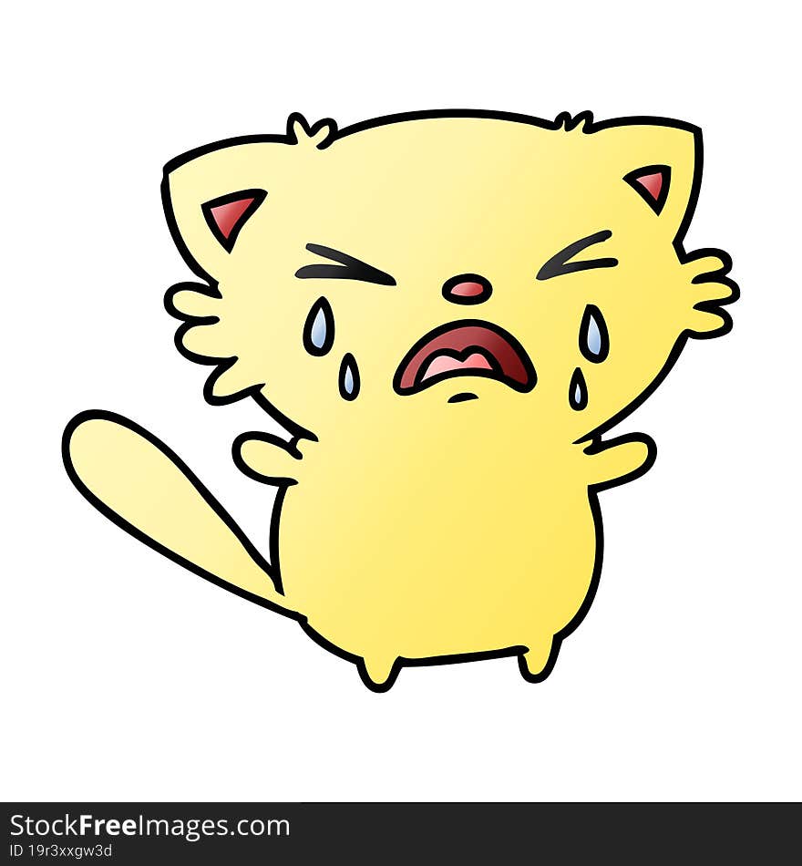 Gradient Cartoon Of Cute Kawaii Crying Cat