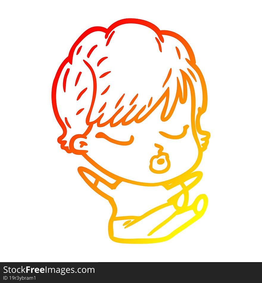 warm gradient line drawing cartoon woman with eyes shut