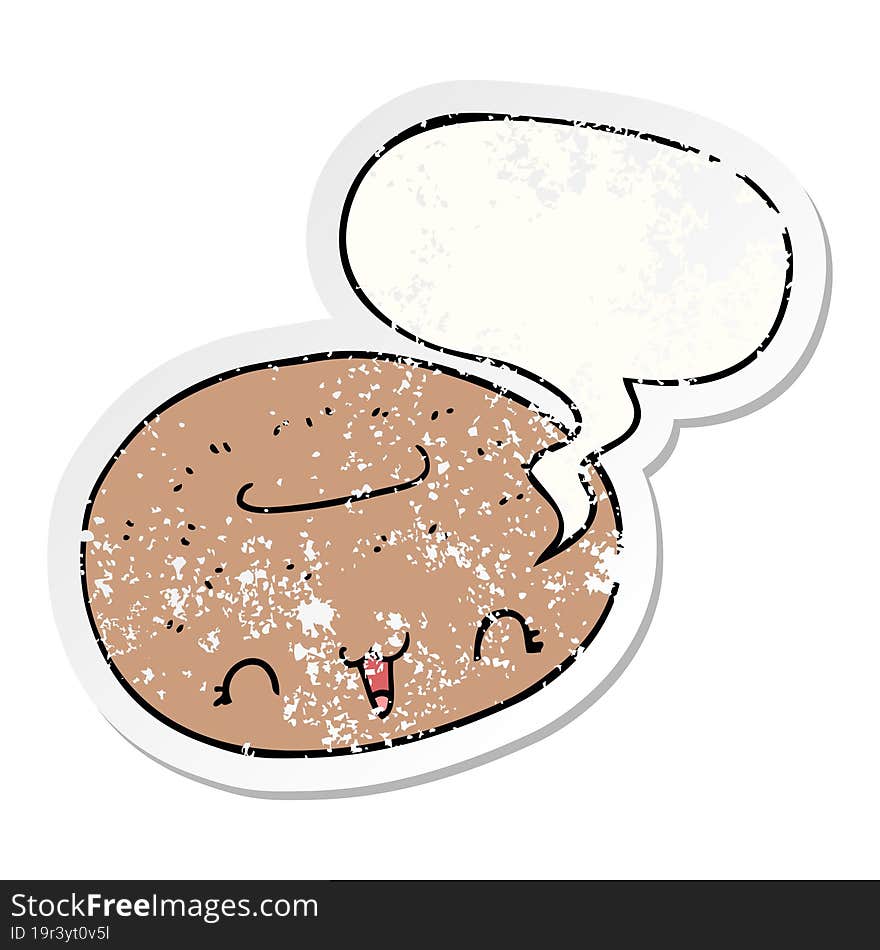 cute cartoon donut and speech bubble distressed sticker