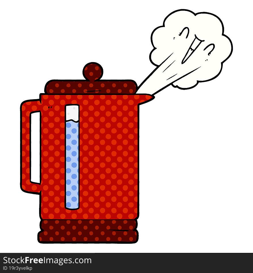 cartoon electric kettle boiling. cartoon electric kettle boiling