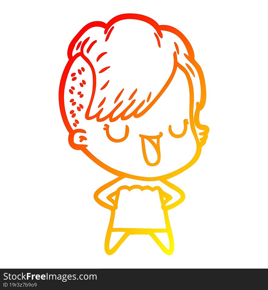 Warm Gradient Line Drawing Cute Cartoon Girl With Hipster Haircut