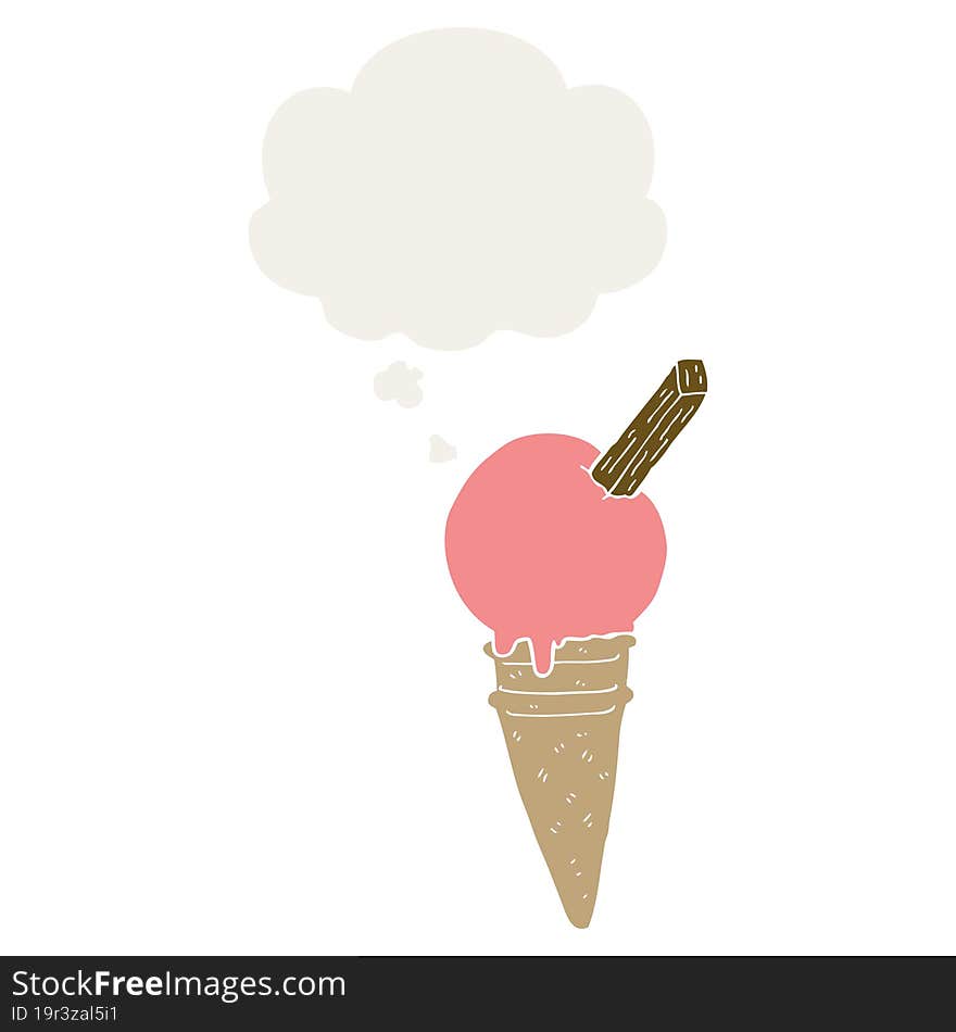 cartoon ice cream and thought bubble in retro style