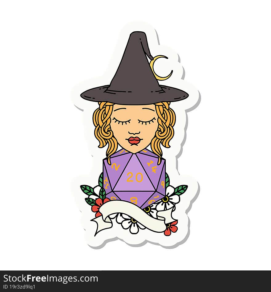 human mage with natural twenty dice roll sticker