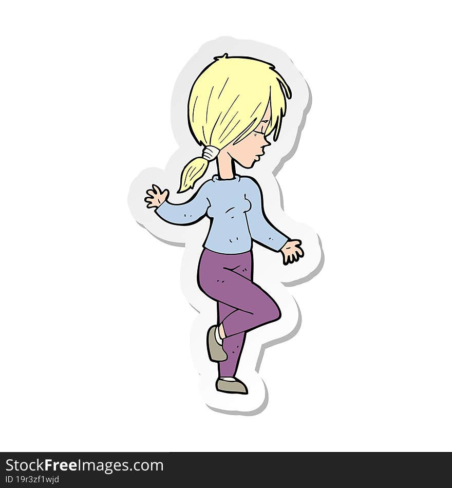 sticker of a cartoon girl dancing