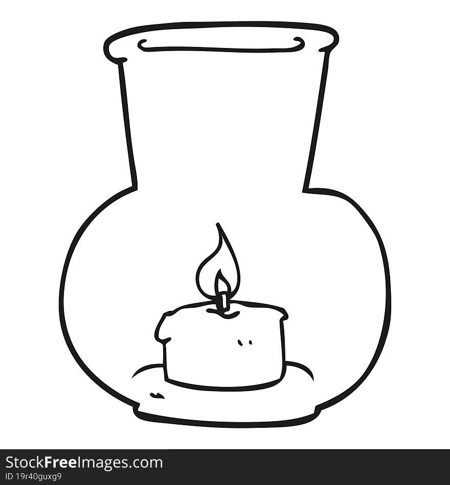 black and white cartoon old glass lantern with candle