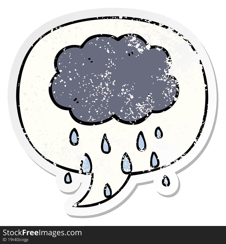 cartoon cloud raining and speech bubble distressed sticker