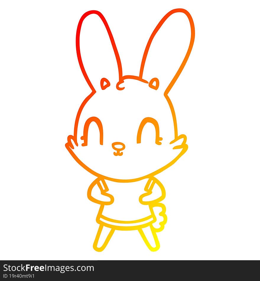 warm gradient line drawing of a cute cartoon rabbit in dress