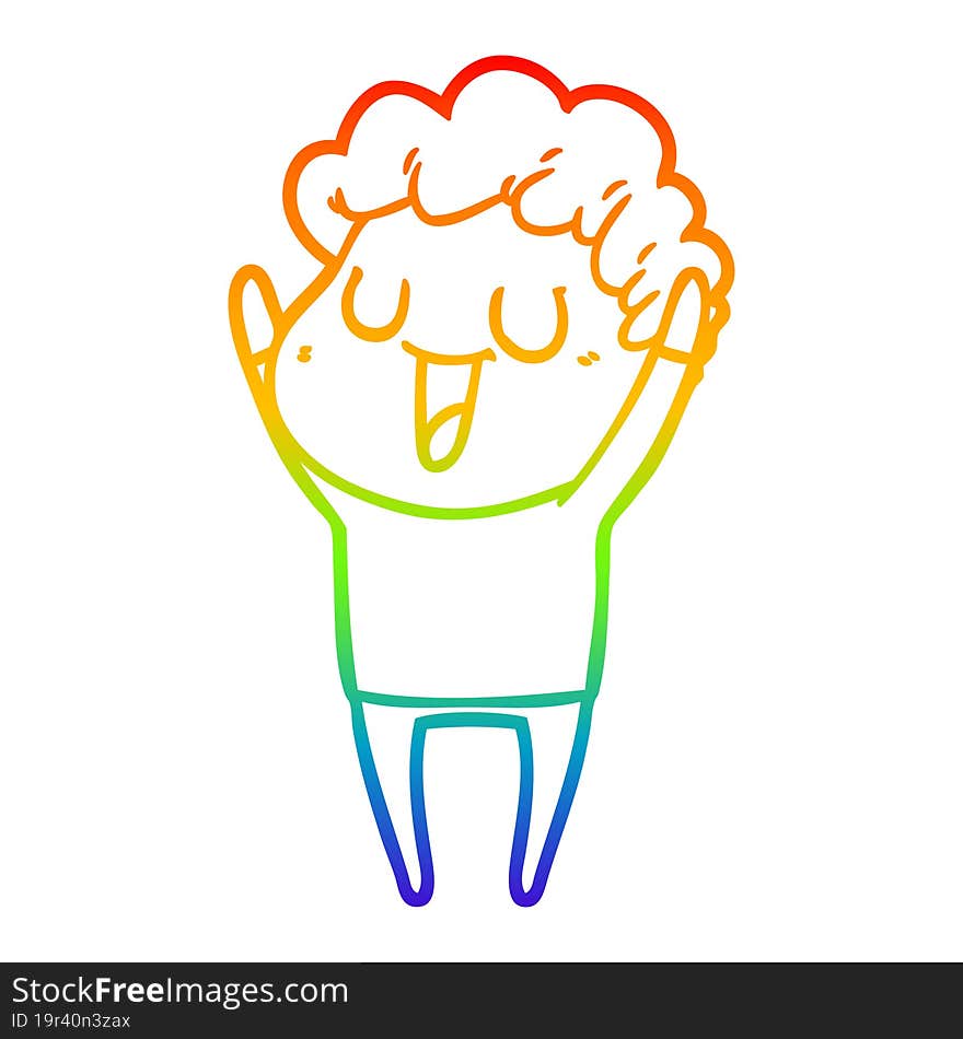 Rainbow Gradient Line Drawing Laughing Cartoon Man