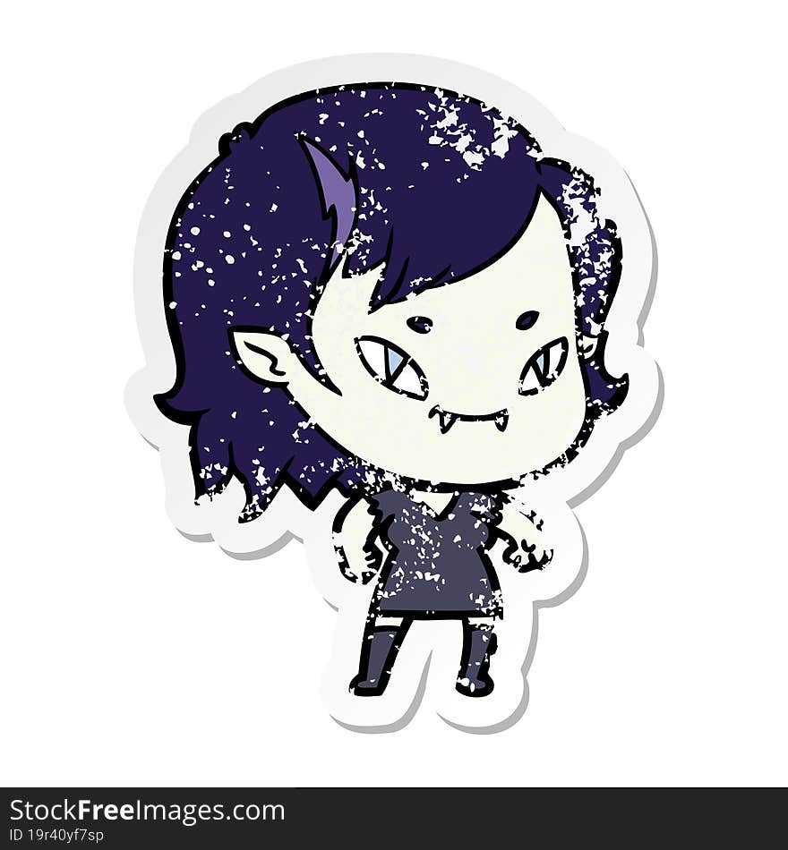 distressed sticker of a cartoon friendly vampire girl