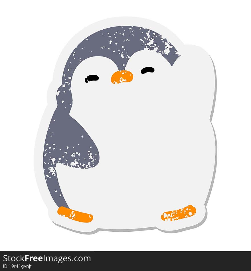 Cute Christmas Penguin Waving Grunge Sticker