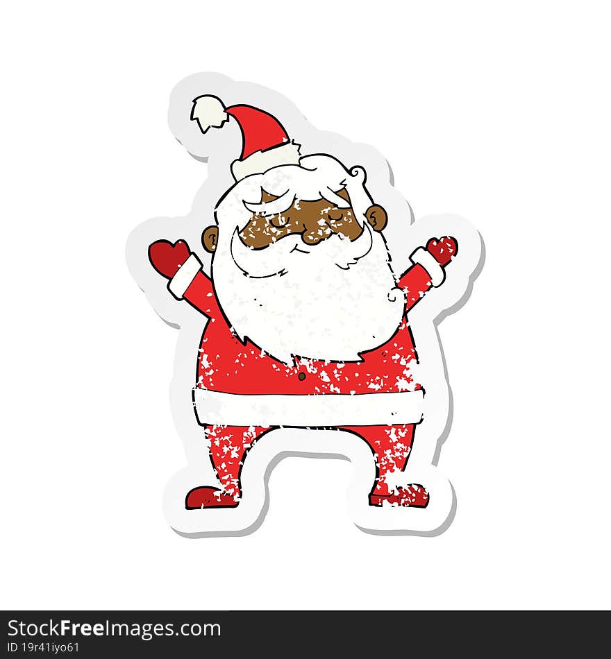 retro distressed sticker of a jolly santa cartoon